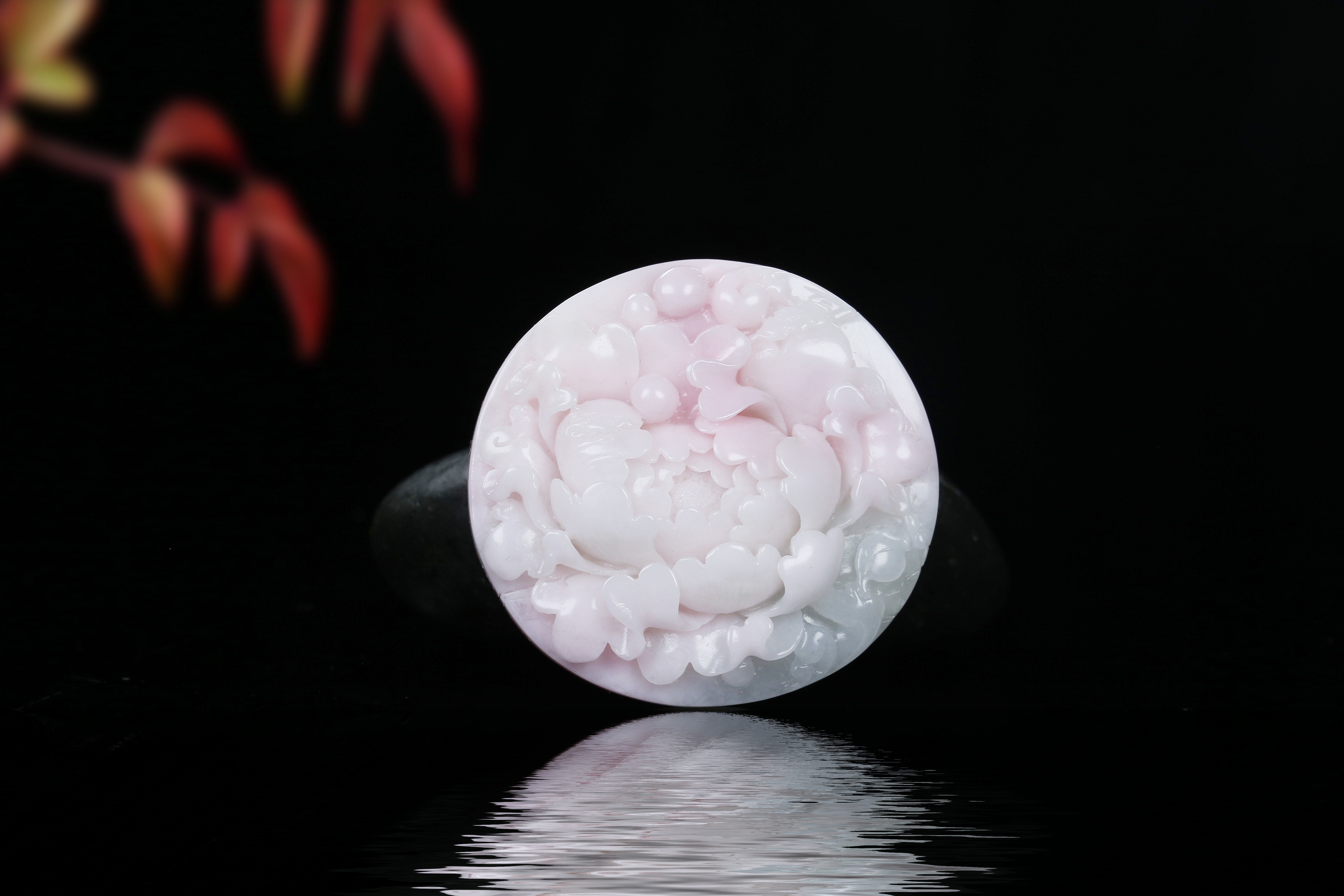 南阳纯天然粉红独山玉牡丹吊坠手工精雕雕刻花开富贵颈饰