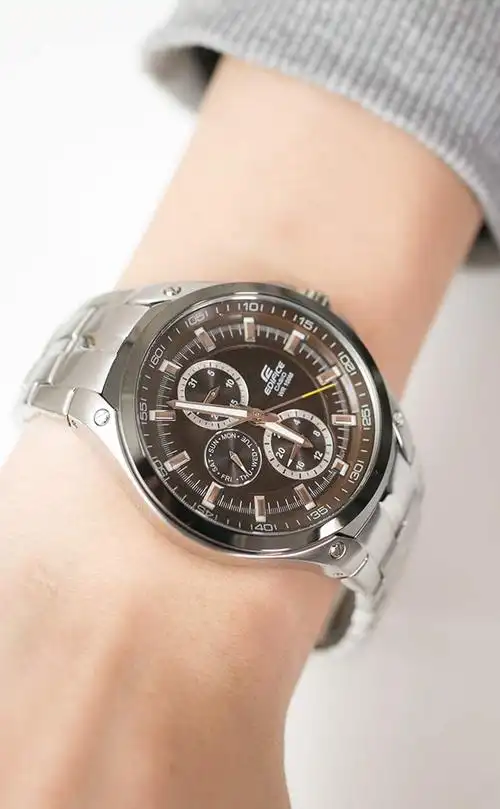 卡西欧edifice系列男士三眼计时钢带石英腕表ef-326d-5a