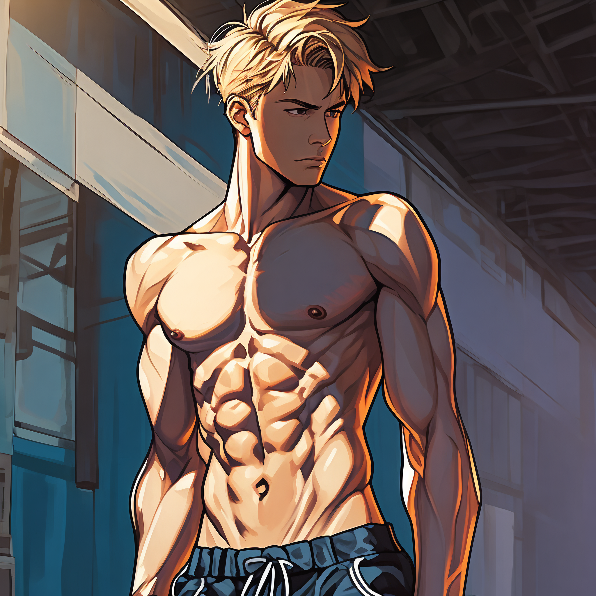 超酷的一格漫画风腹肌男生头像90