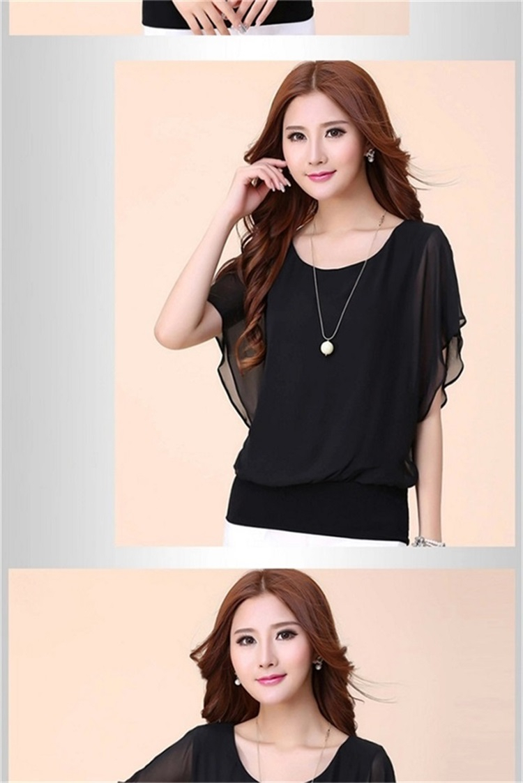 春夏新款大码女装胖mm夏装蝙蝠衫短袖女t恤宽松显瘦雪纺衫上衣女 - 17