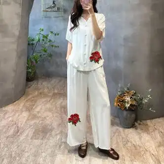 樱晴棉麻套装女高端亚麻高档上衣苎麻女品牌妈妈夏装新款复古民族风宽