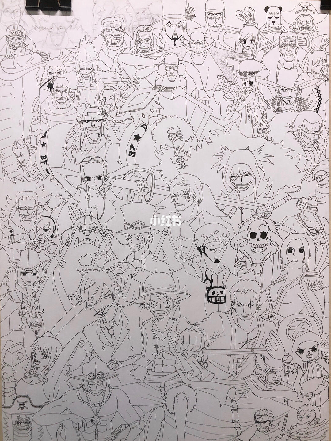 海贼王全家福 线描稿 #临摹  #a-田哥哥动漫手绘定制  一直很喜欢海贼