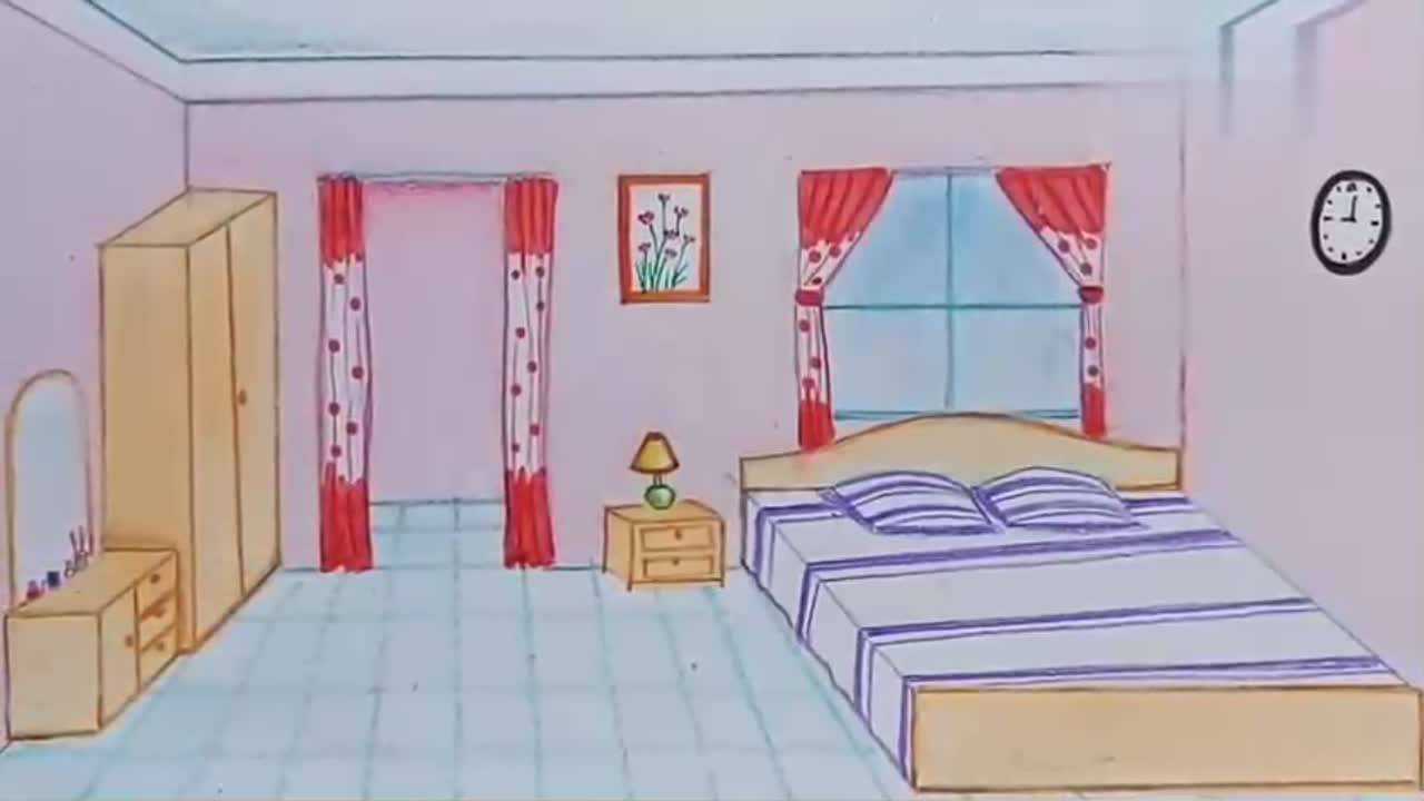 儿童简笔绘画教程教你如何一步一步画一间卧室