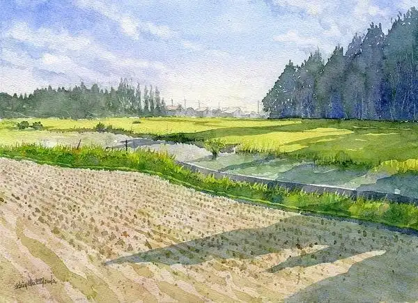 日本水彩自然风景画,淡雅的小清新