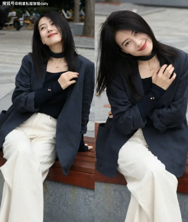 高圆圆晒与闺蜜的"甜蜜亲亲",短外套搭黑裤子,笑容甜美很大气