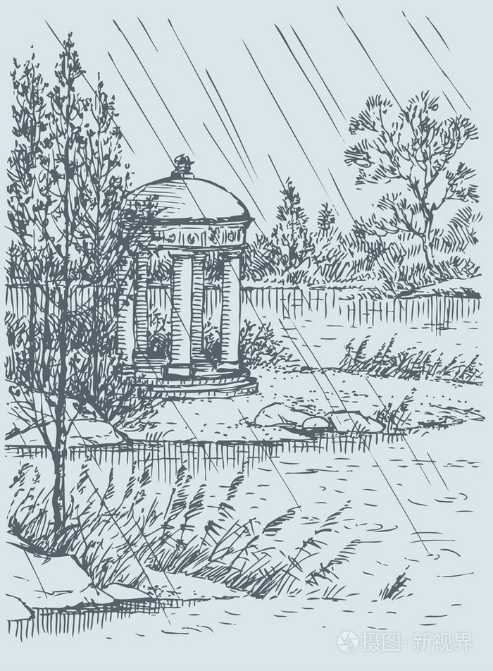 矢量风景.雨在湖