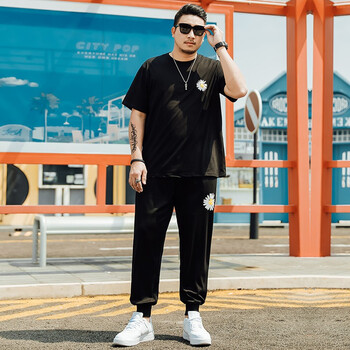 时尚潮流胖子短袖t恤裤子宽松显瘦休闲运动套装6501xl150斤到170斤