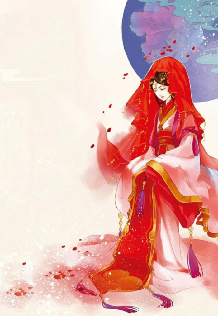 古风 手绘 红衣女