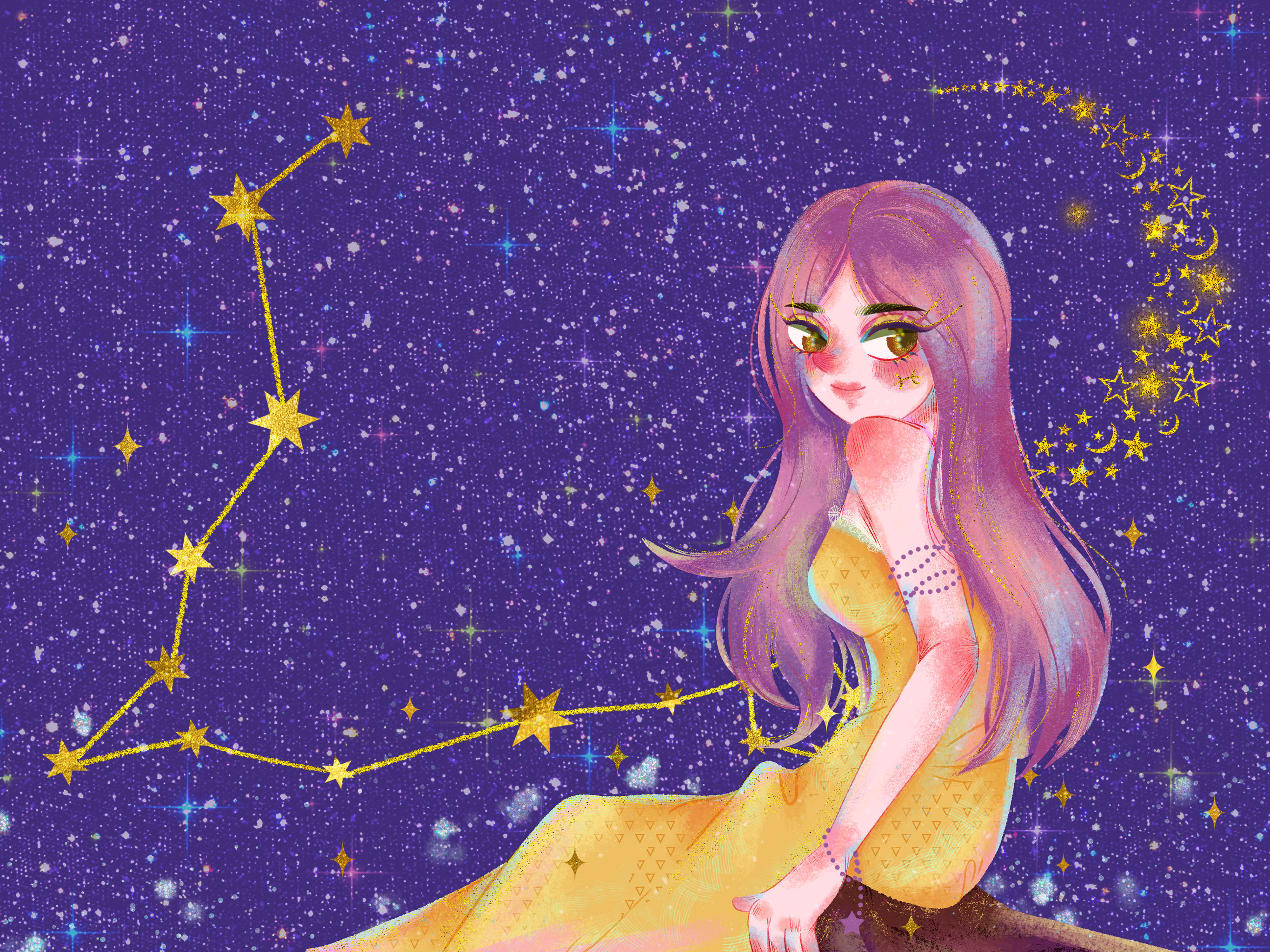 十二星座少女插画双鱼座