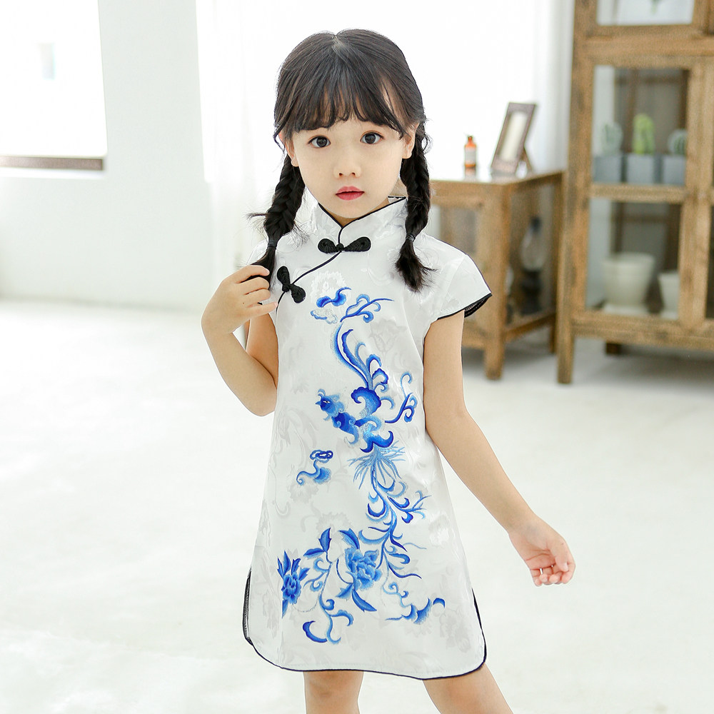 儿童旗袍2019新款夏女童公主旗袍裙中国风小女孩中式复古唐装裙子