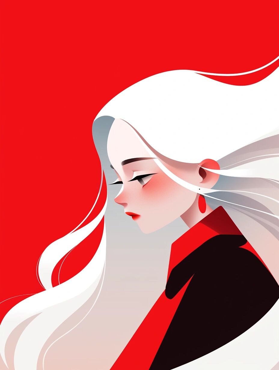 极简美学|女生插画头像|红色系② 核心关键词:极简,几何形,平面插画