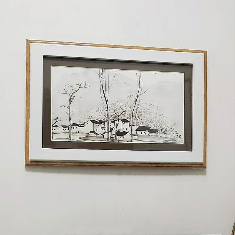 吴冠中江南水乡村庄印制喷绘厚布画芯水墨写意国画风景客厅装饰画