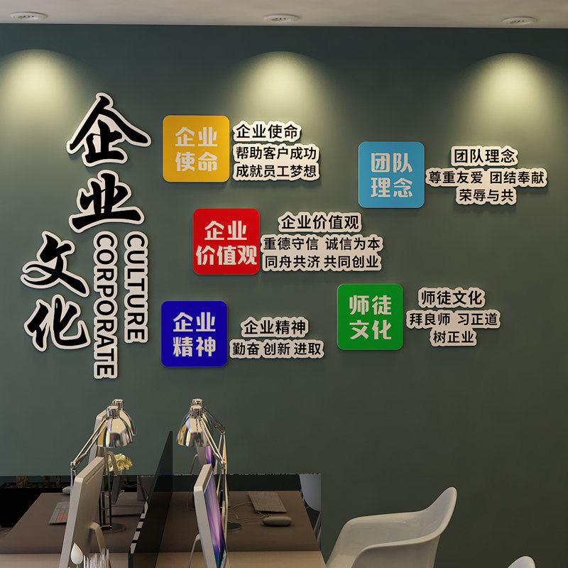 公司企业文化墙定制办公室背景墙面装饰标语学校班级环境布置标语