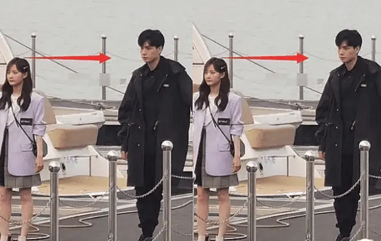 因为胡一天的身高,所以剧组的其他演员只能配合他的身高,女主在跟他对