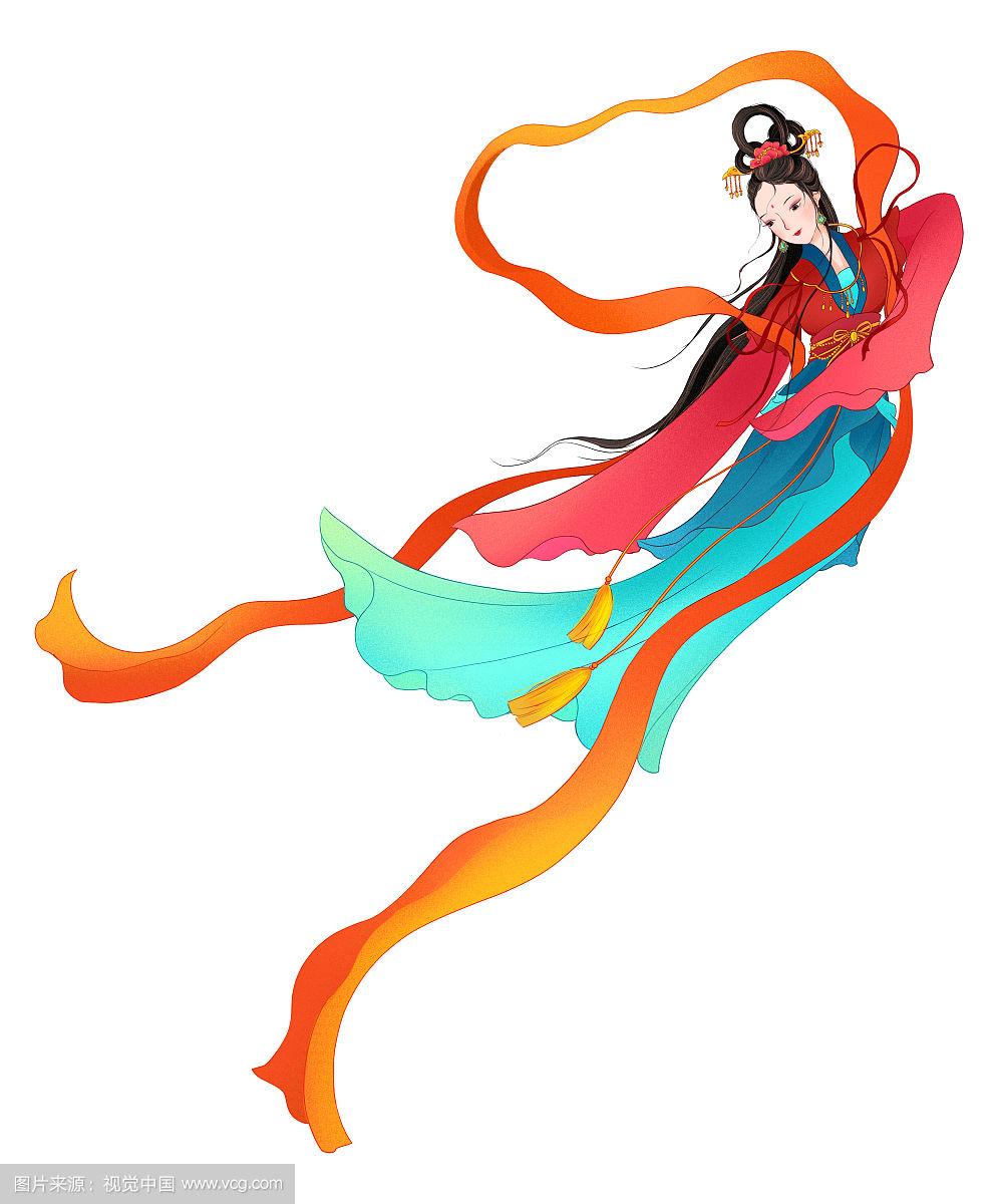 中秋节古装飞天嫦娥仙女国风插画