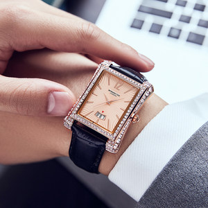 镶钻大表盘10包邮明星网红同款防水长方形手表男学生手表商务男士真皮