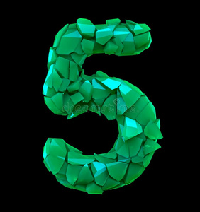 数字num.五5使关于破碎的塑料制品绿色的颜色隔离的黑的照片