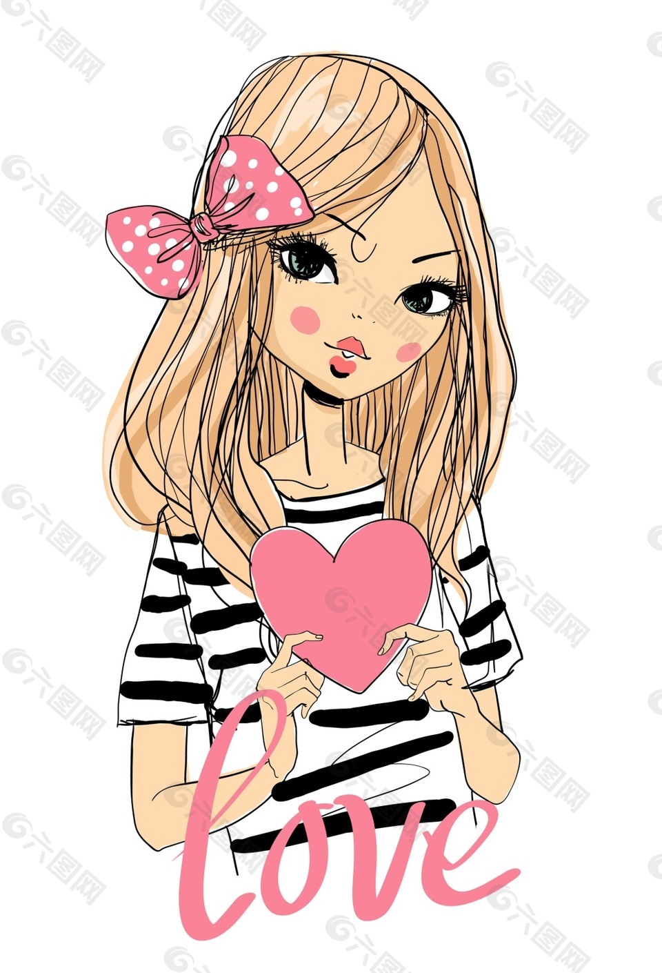 可爱卡通女孩爱心卡通装饰素材设计元素素材免费下载(图片编号:880765