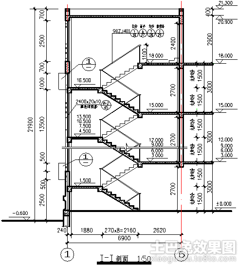 三跑楼梯剖面图设计2014