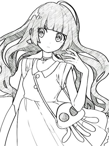 黑白动漫女生手绘简笔画