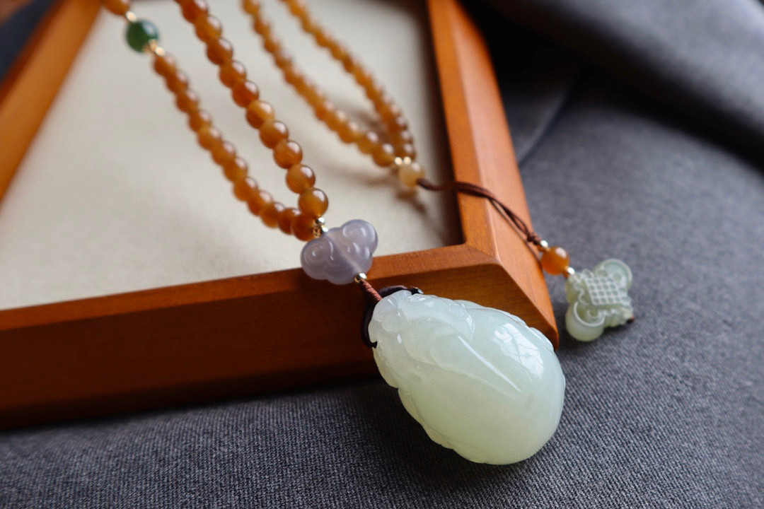 天然和田玉貔貅搭配末糖玉108颗佛珠项链古风韵味项链毛衣链