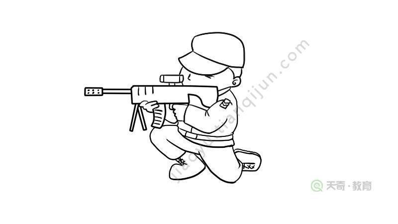 卡通画军人扛枪简笔画