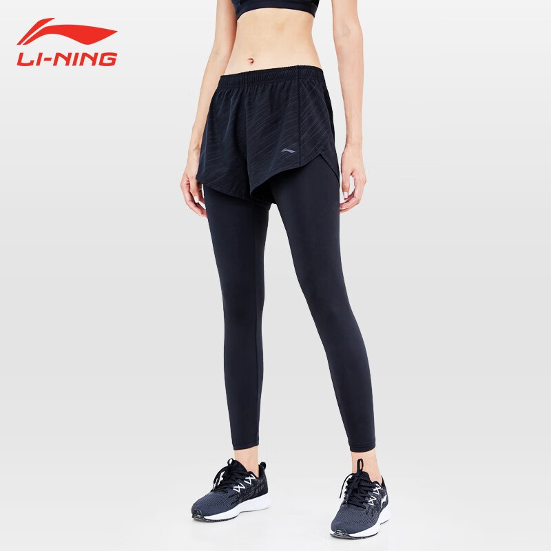 运动裤紧身打底裤跑步套装加绒秋冬款健身服 黑色假两件【细纹款式】p