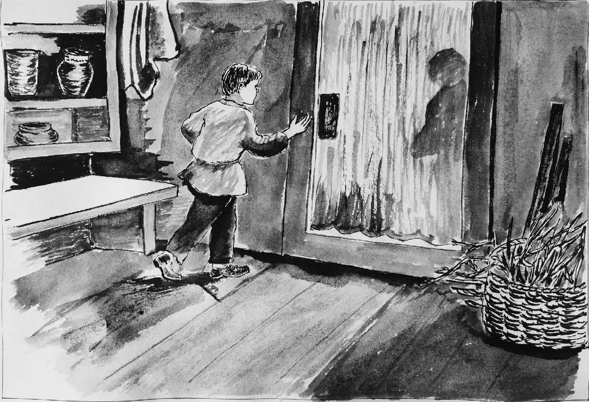 高尔基的《童年》小人书插画100/112 一天傍晚,高尔基到厨房去吃晚饭