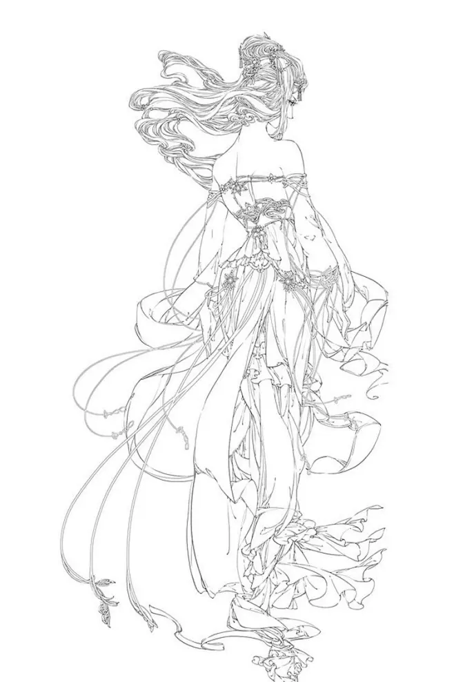 古风手绘人物高清动漫白描线稿sai手绘插画美术绘画临摹上色素材淘宝