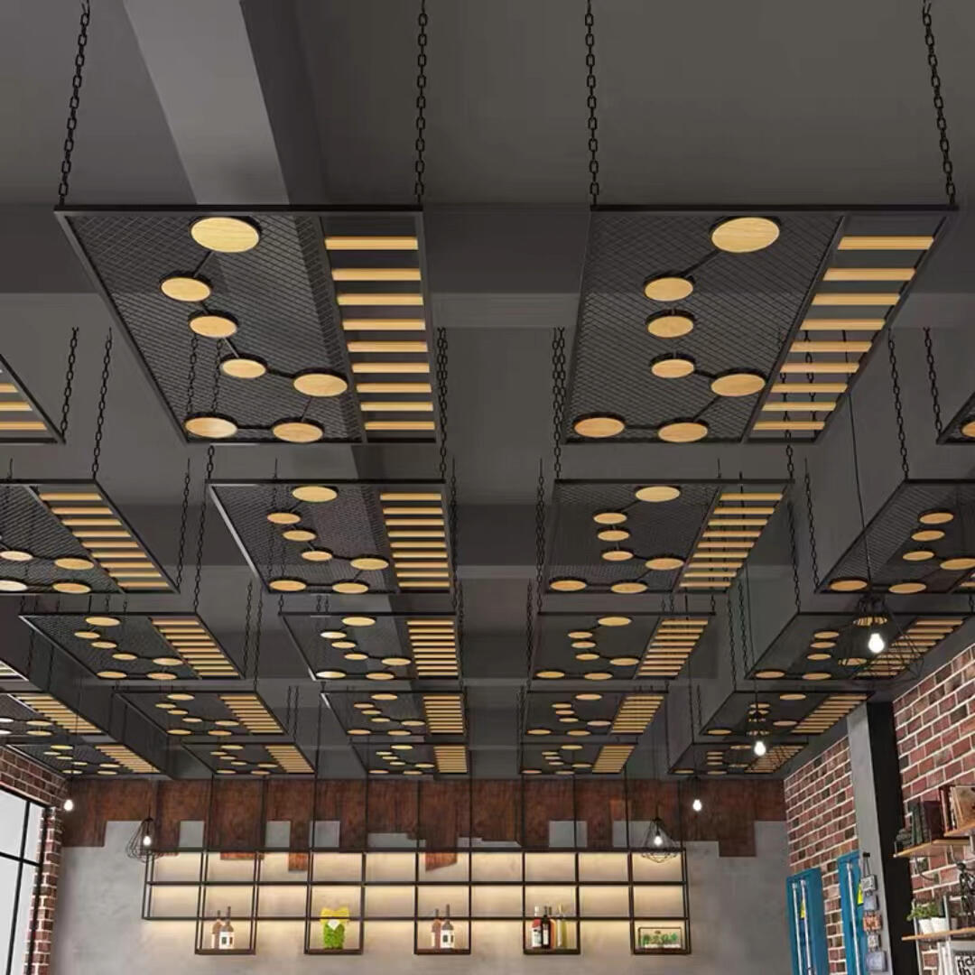 餐厅工业风铁艺吊顶网格酒吧天花板铁网麻绳木条复古简约装饰定制