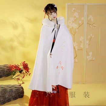 汉服古装斗篷外套女冬古风加绒带毛领披肩长款披风中国风刺绣大裙摆