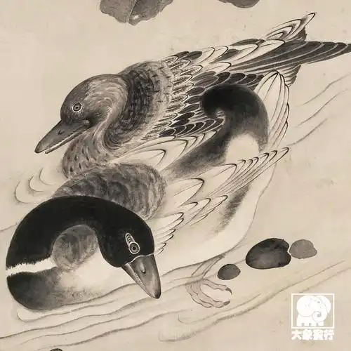 张若霭莲塘浴鸭图高清微复制装饰画打印临摹画稿国画