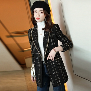 小香风西装外套女秋冬新款气质名媛范高级感中长款格子西服女上衣
