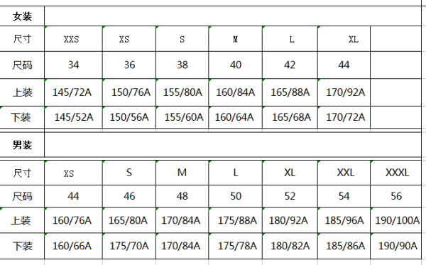 男士衣服52尺码对照表适合身高180厘米胸围在10
