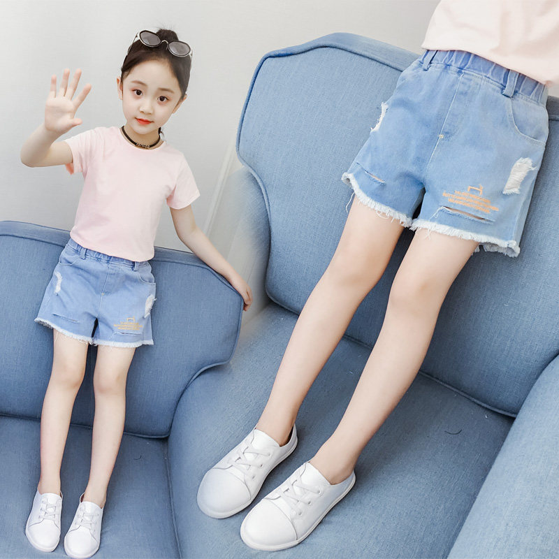 女童牛仔短裤薄款2020新款洋气夏装破洞十岁女孩夏天外穿儿童裤子