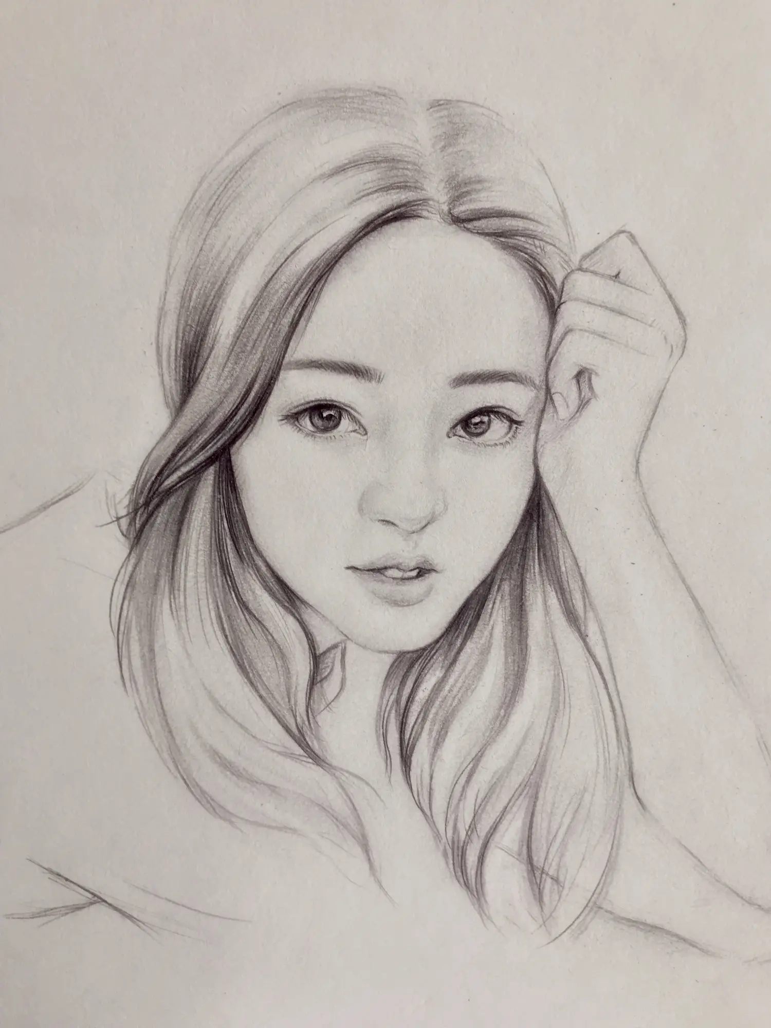 铅笔画步骤图凝视的女孩