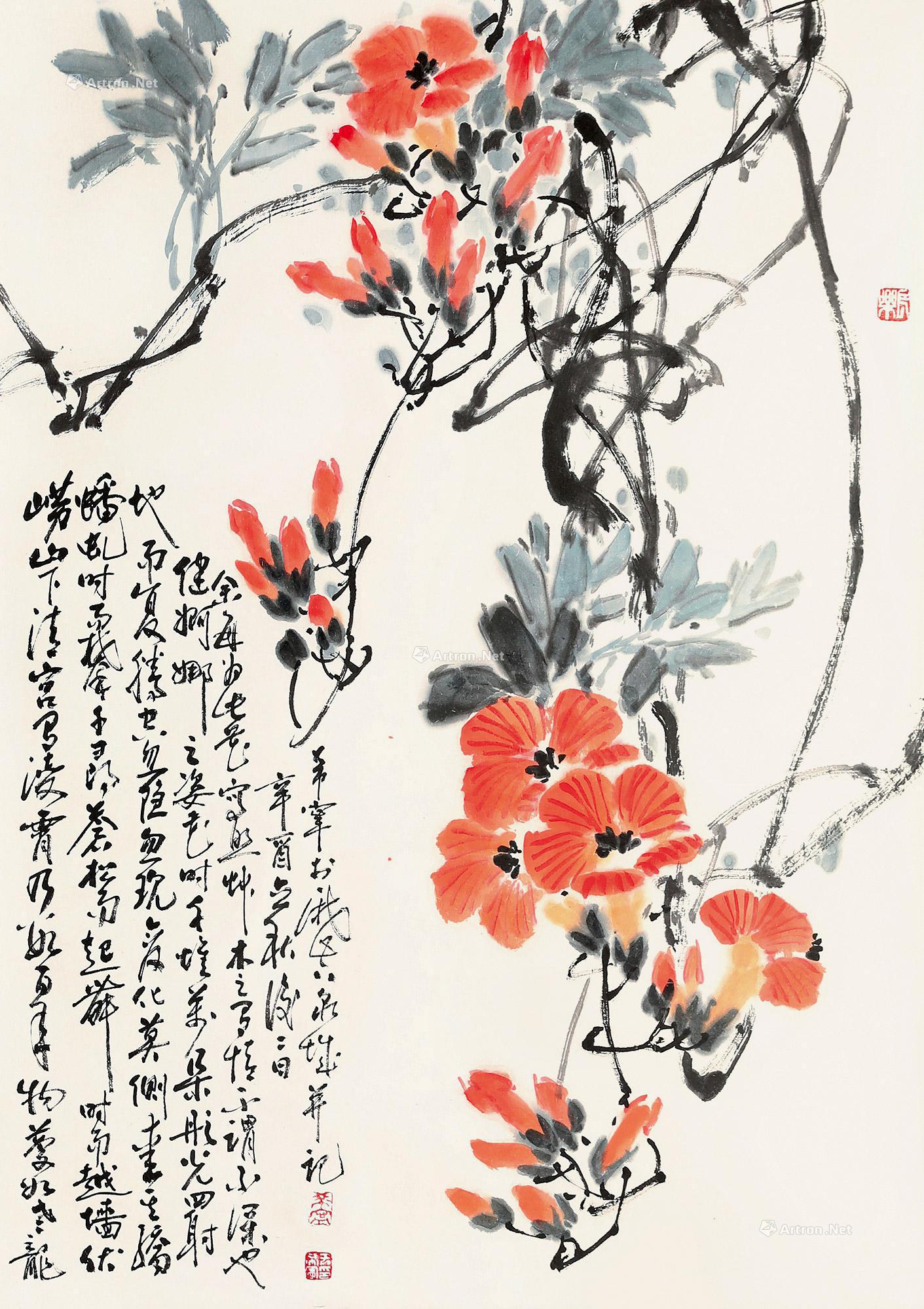 3262凌霄花立轴纸本