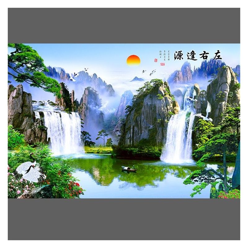 山水风景画中式客厅墙贴画自粘山水画墙贴墙壁贴画电视沙发背景墙
