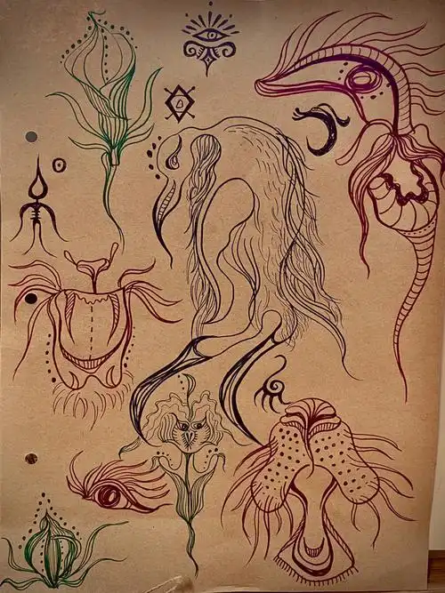 原创手绘一些动物植物符号图腾纹样