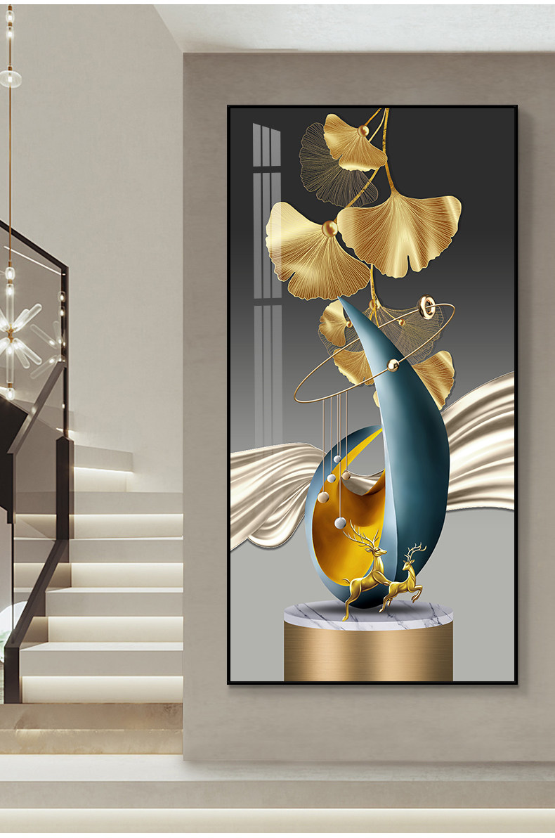 入户轻奢玄关装饰画客厅进门走廊过道现代简约挂画竖版玄幻墙壁画