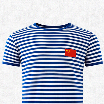 t恤中年男士男女同款刺绣夏季冰丝条纹海军衫军迷t特战军衣服装旗子s