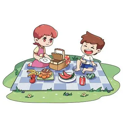 卡通大暑水果野餐插画场景组合图素材png