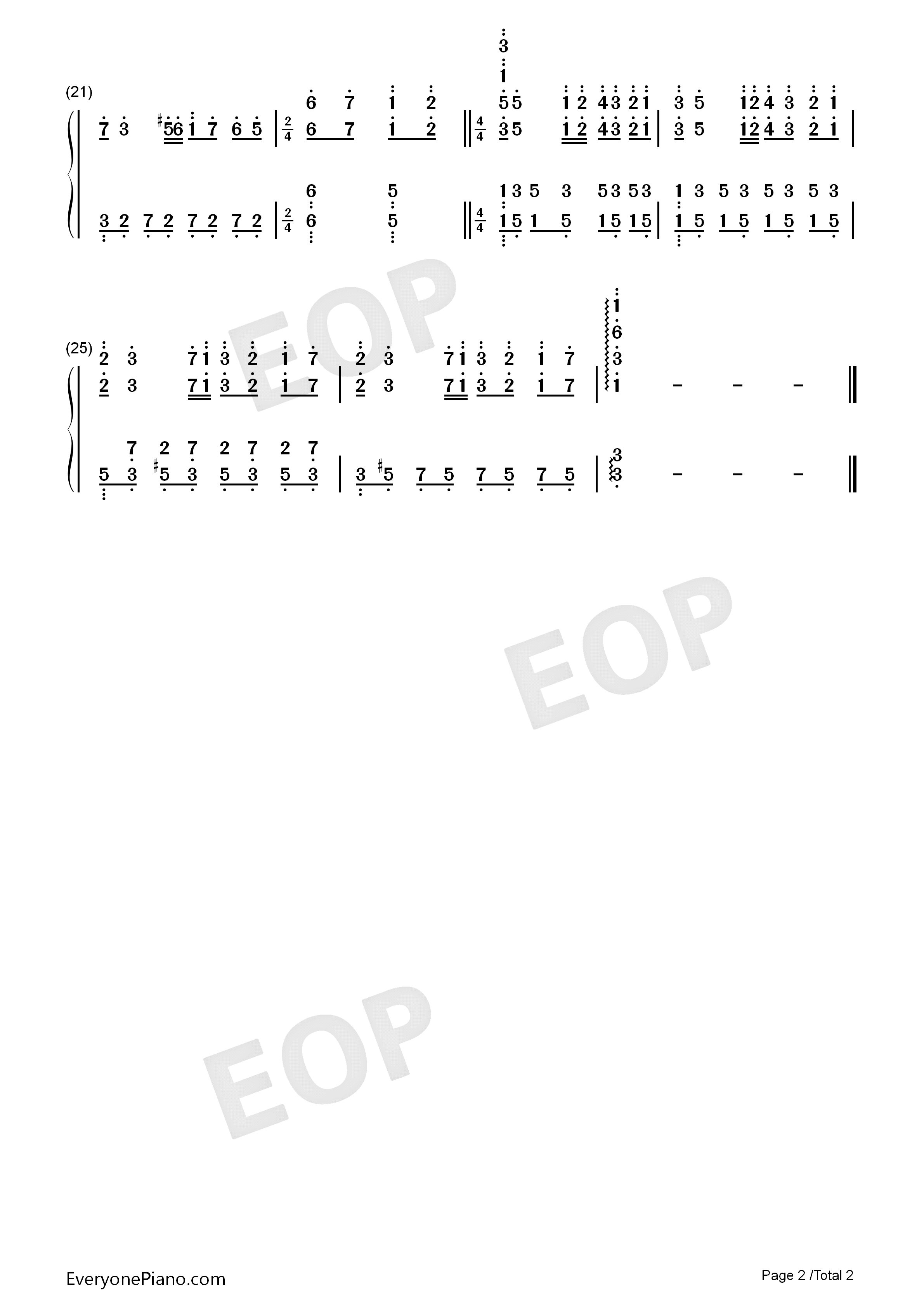 秋日私语c调简单版双手简谱预览2