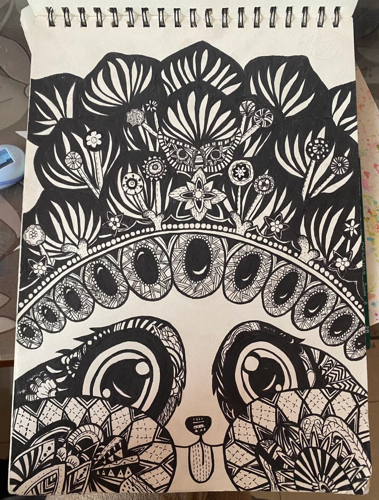 临摹黑白装饰画【国朝熊猫】 八开素描纸 1铅笔起型 2勾线笔勾边,涂色