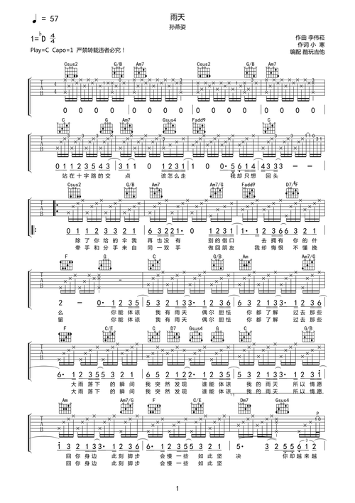 雨天吉他谱 孙燕姿-彼岸吉他 - 一站式吉他爱好者服务平台