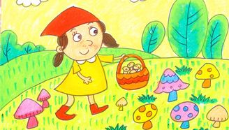 有关采蘑菇的小女孩的简笔画