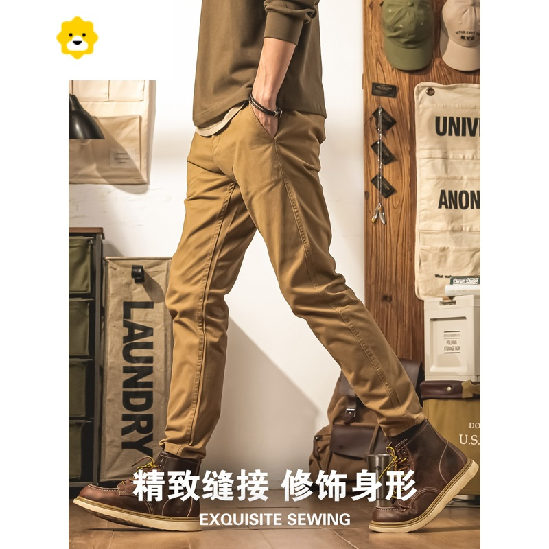 basket男士休闲裤春秋阿美咔叽美式复古男款长裤卡其色裤工装裤子男