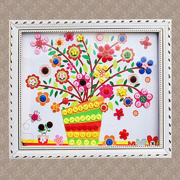 创意纽扣画diy材料包扣子画幼儿园儿童手工制作粘贴画相框画包邮_7折