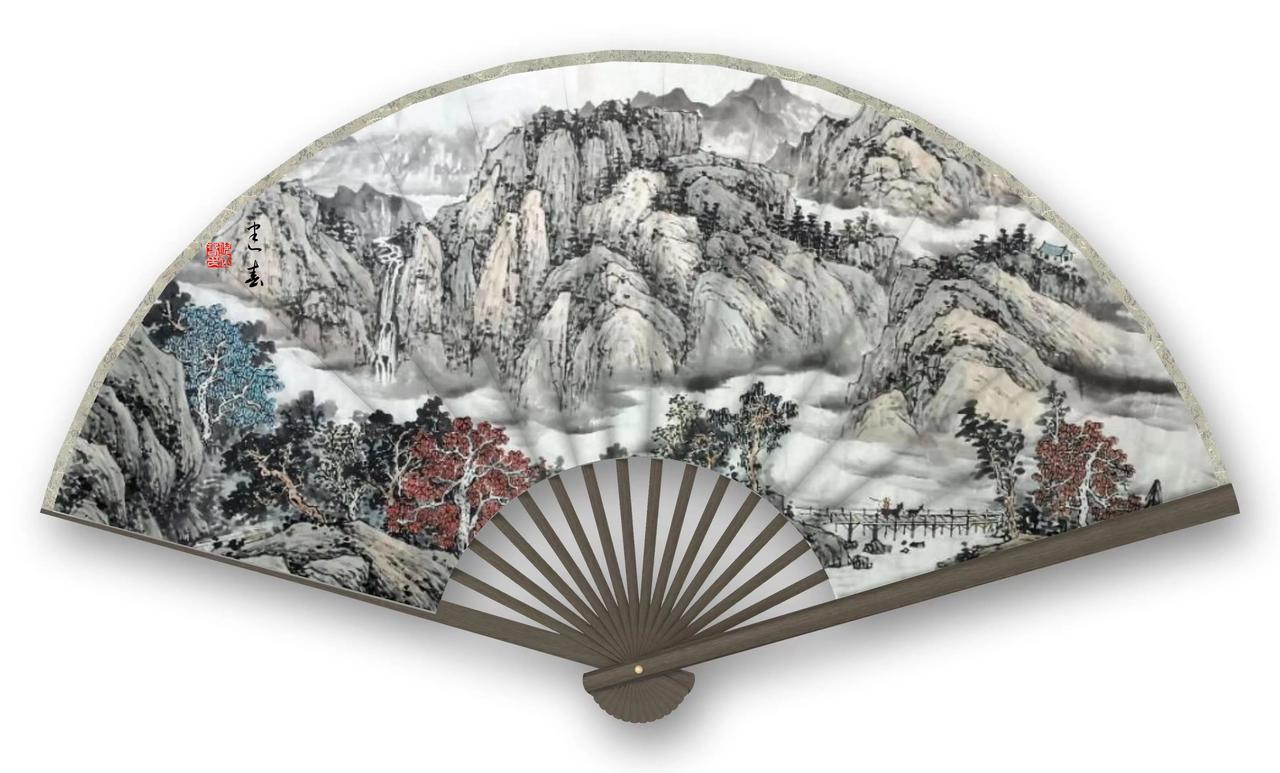 倪建春扇面山水欣赏手绘扇 国画 山水画