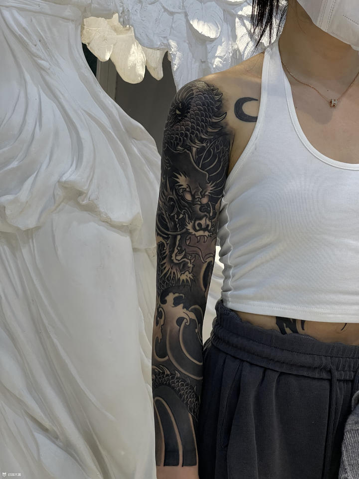龙花臂_纹身图案手稿图片_三木的纹身作品集
